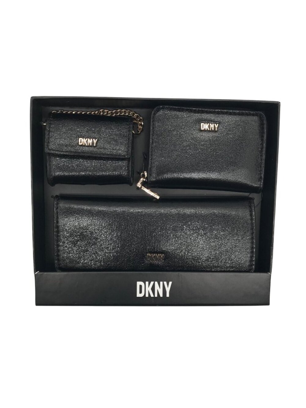 DKNY Black Faux Leather Lumen 3 Piece Wallet Set